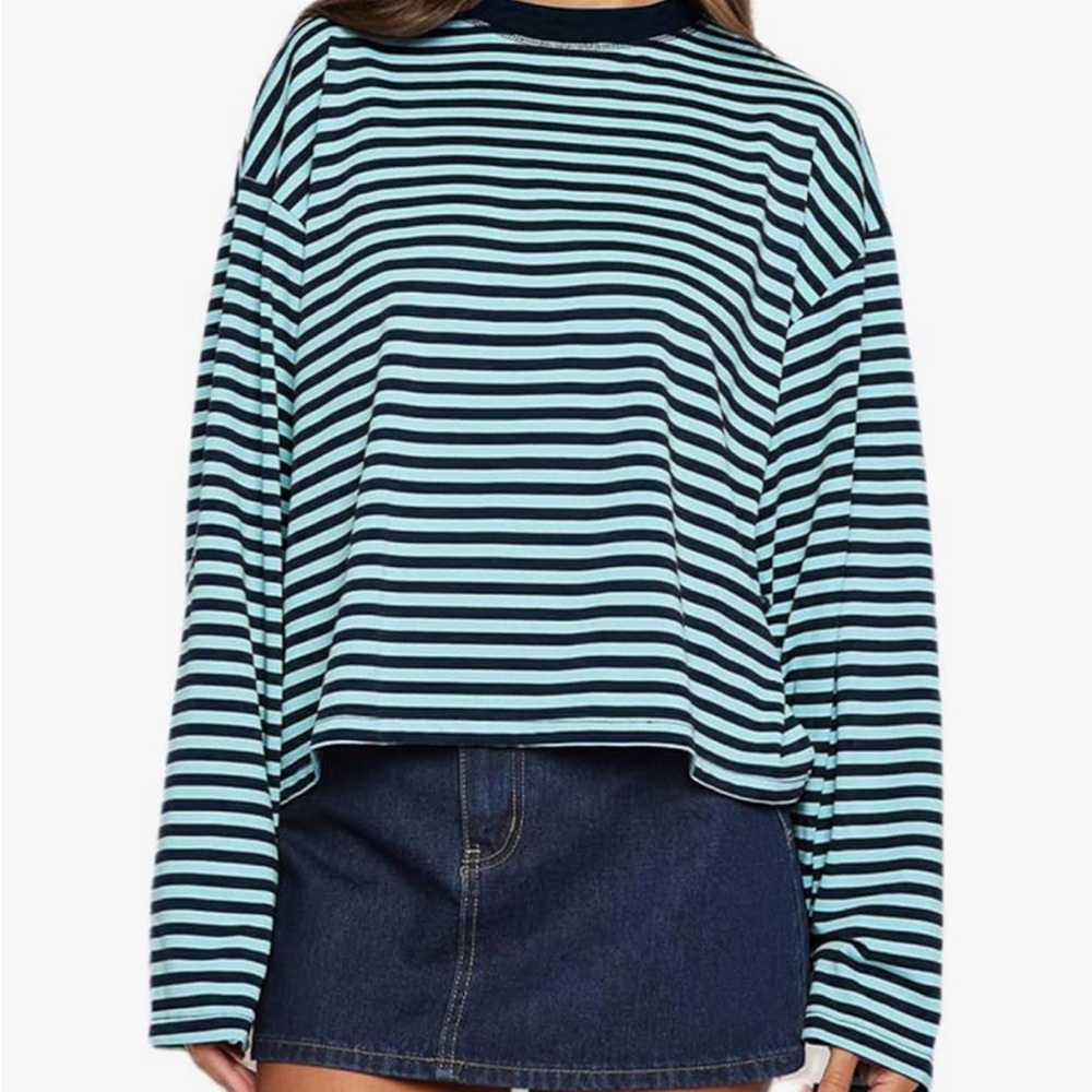 Striped Long Sleeve Top - Blue and Black
